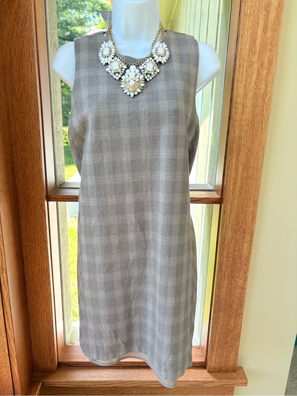 Banana Republic Tan Plaid Sleeveless Shift Dress